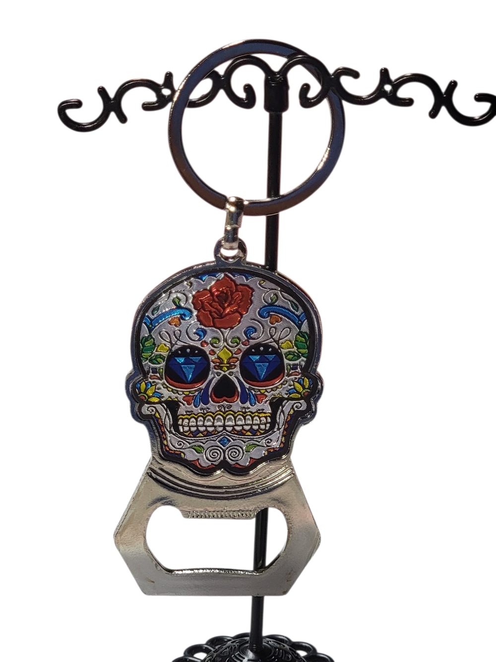 Colorful Sugar Skull Bottle Opener Keychain